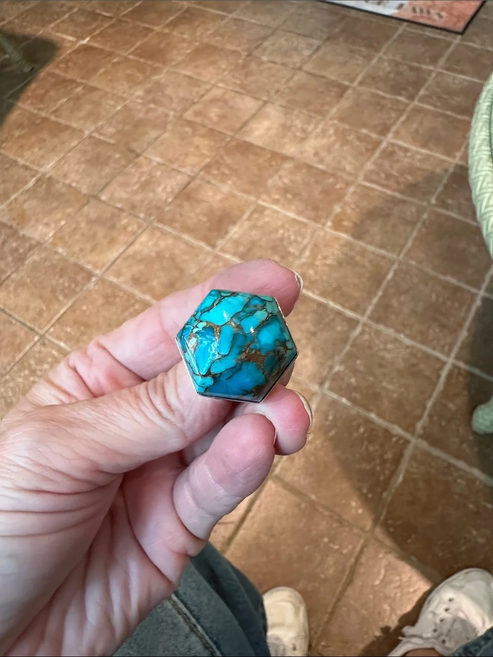 Jay King Turquoise Hexagon Statement Ring with Gold Veining